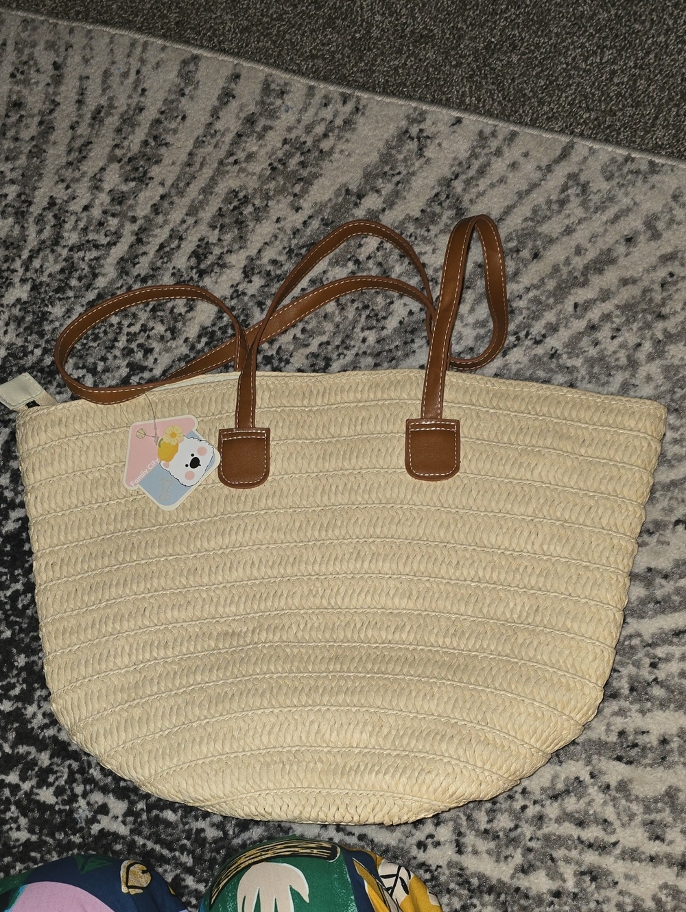 NEW Cream Straw Tote Bag with Brown Handles